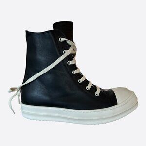 Rick Owens Black & White Leather Women's High Top Sneakers
